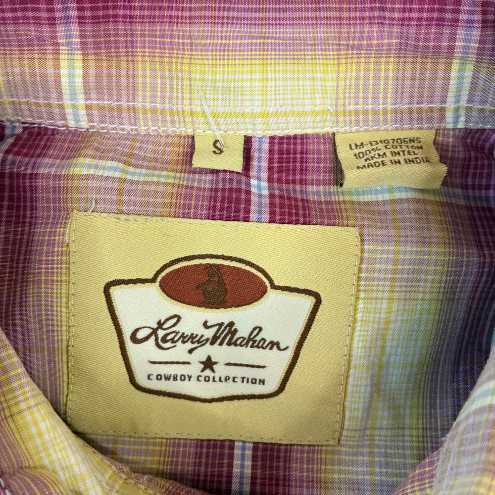 Larry Mahan Western Shirt Mens Small Yellow Red Plaid Pearl Snap LM-1310706NS - Picture 2 of 8
